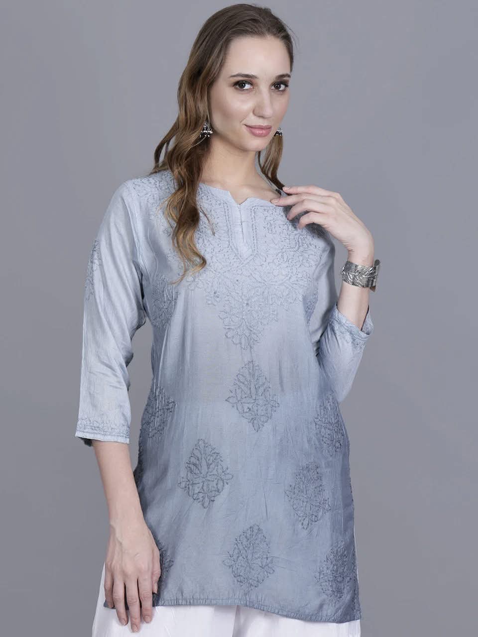 Grey Embroidered Kurti