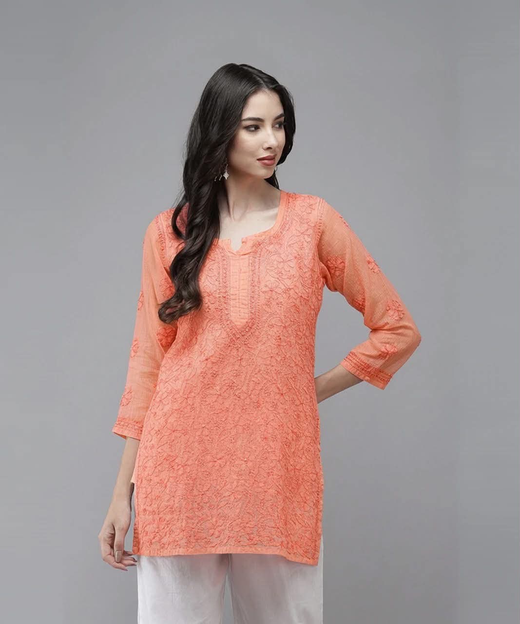 Peach Embroidered Kurti