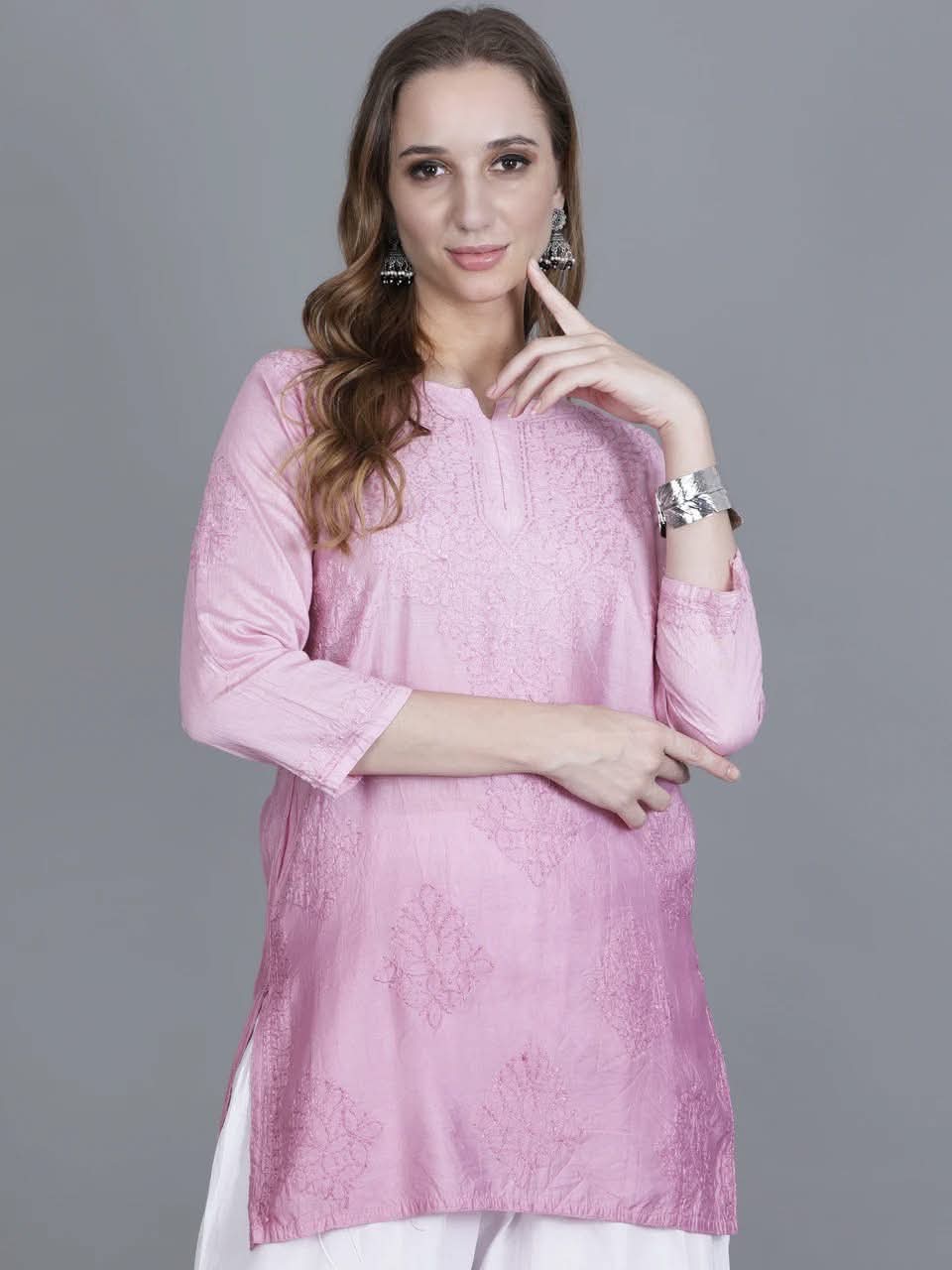 Pink Embroidered Kurti