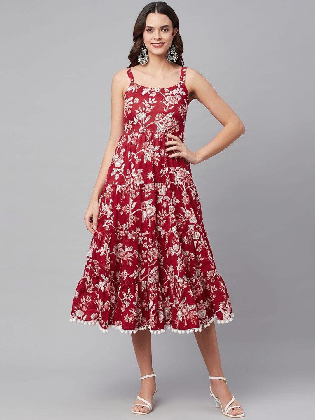 Red Floral Midi Dress