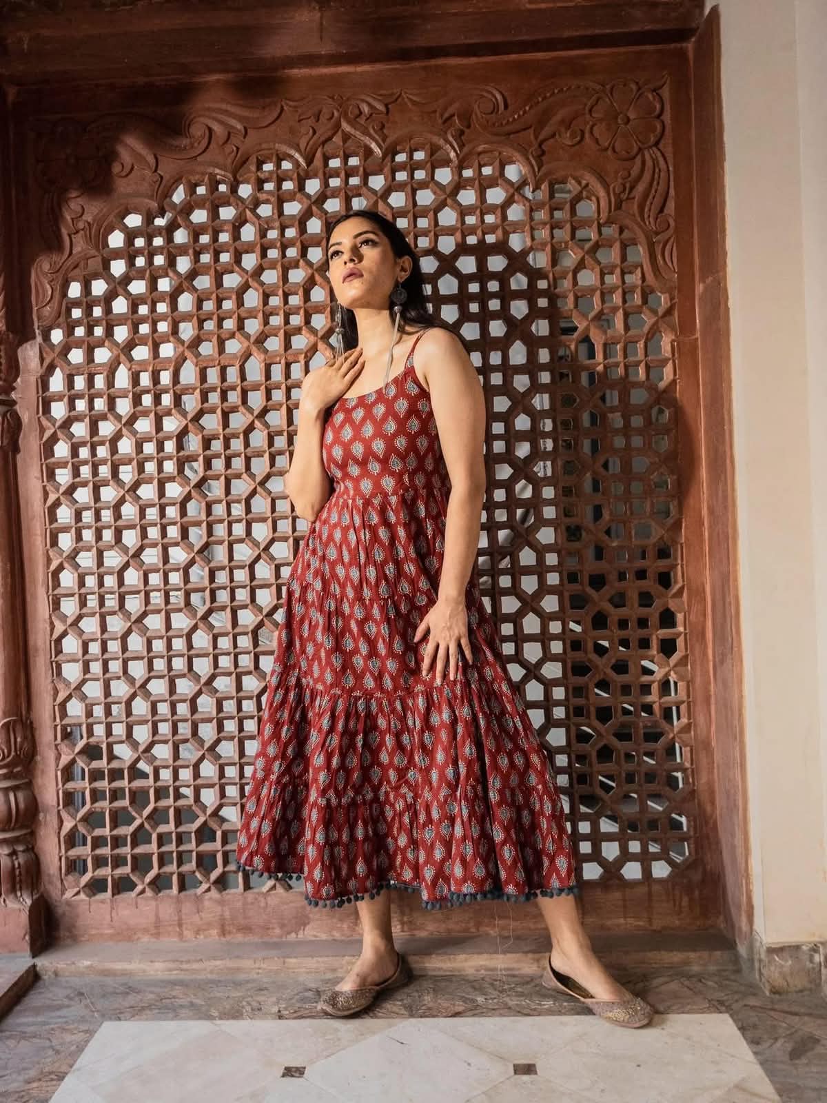 Rust Printed Ethnic Dress