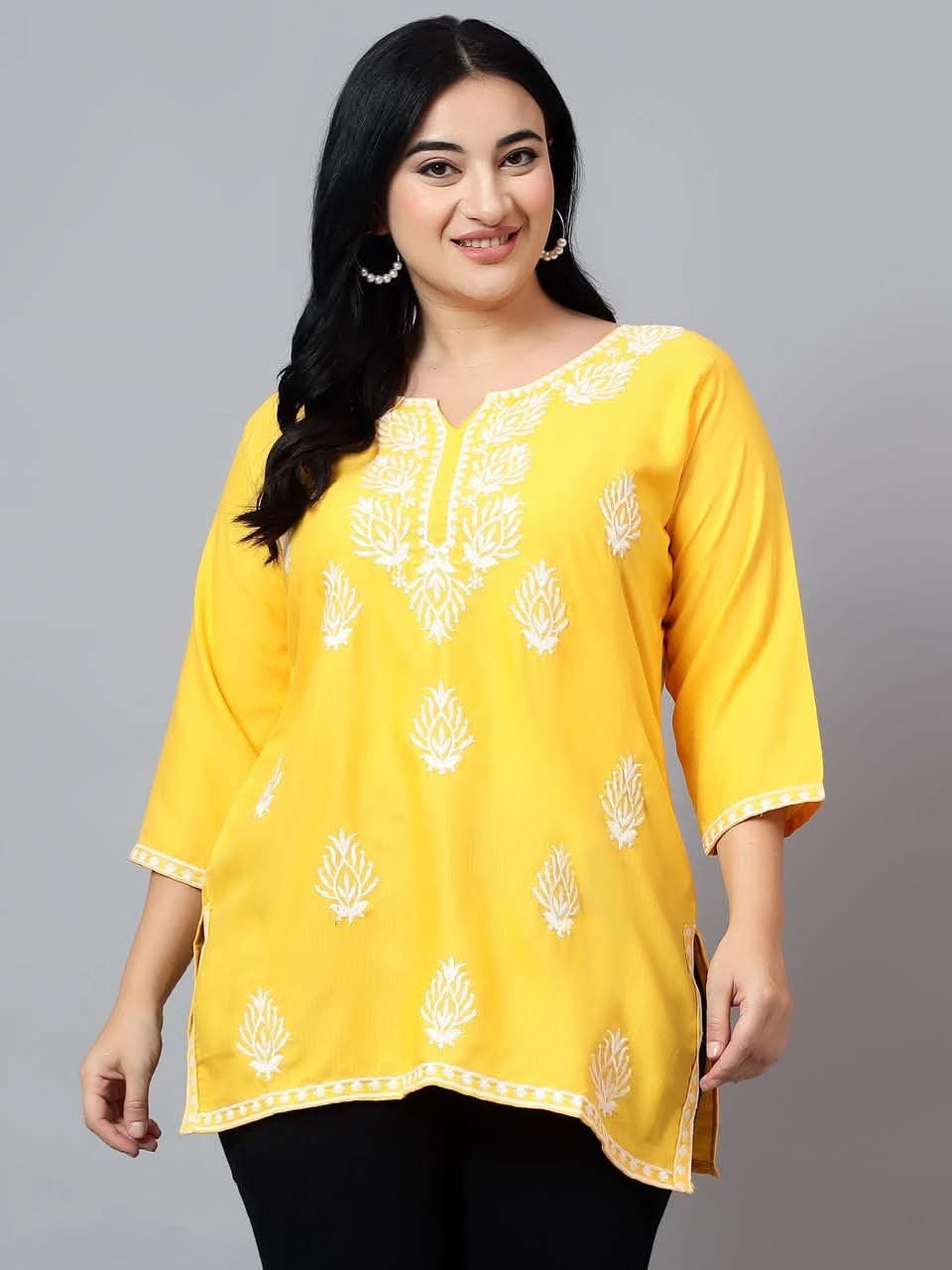 Yellow Embroidered Kurti