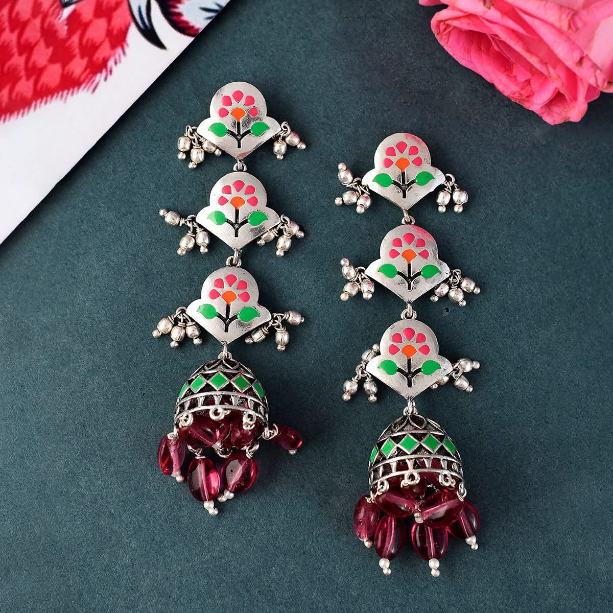 Rainbow Chain Statement Earrings