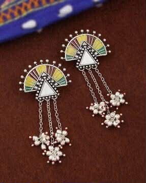 Red & Blue Oxidised Long Earrings
